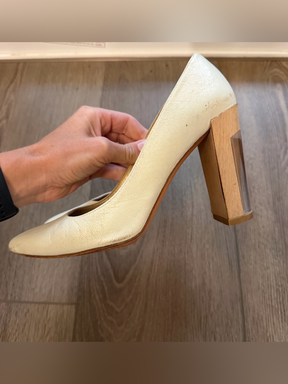 Stuart Weitzman Women's Ivory Block Glass Heel Pumps 8